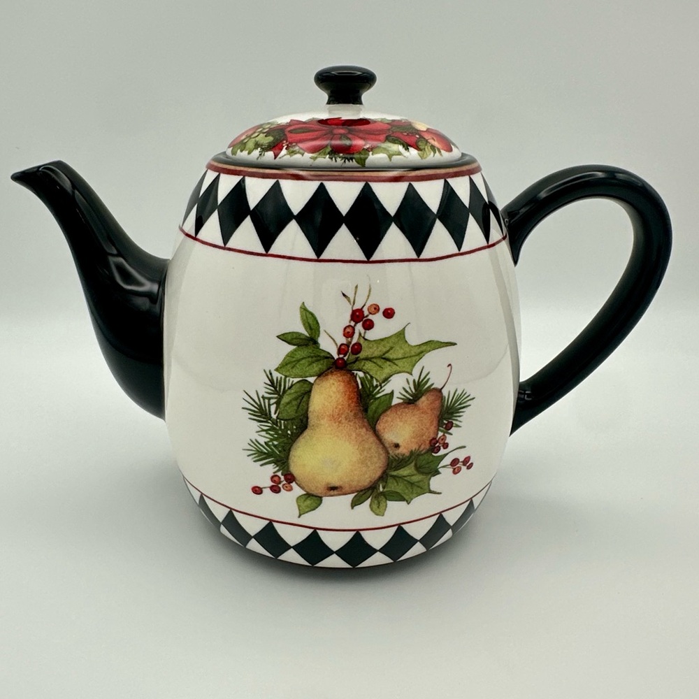 Certified International - Susan Winget - Holiday Harlequin Teapot - Pear Fruit